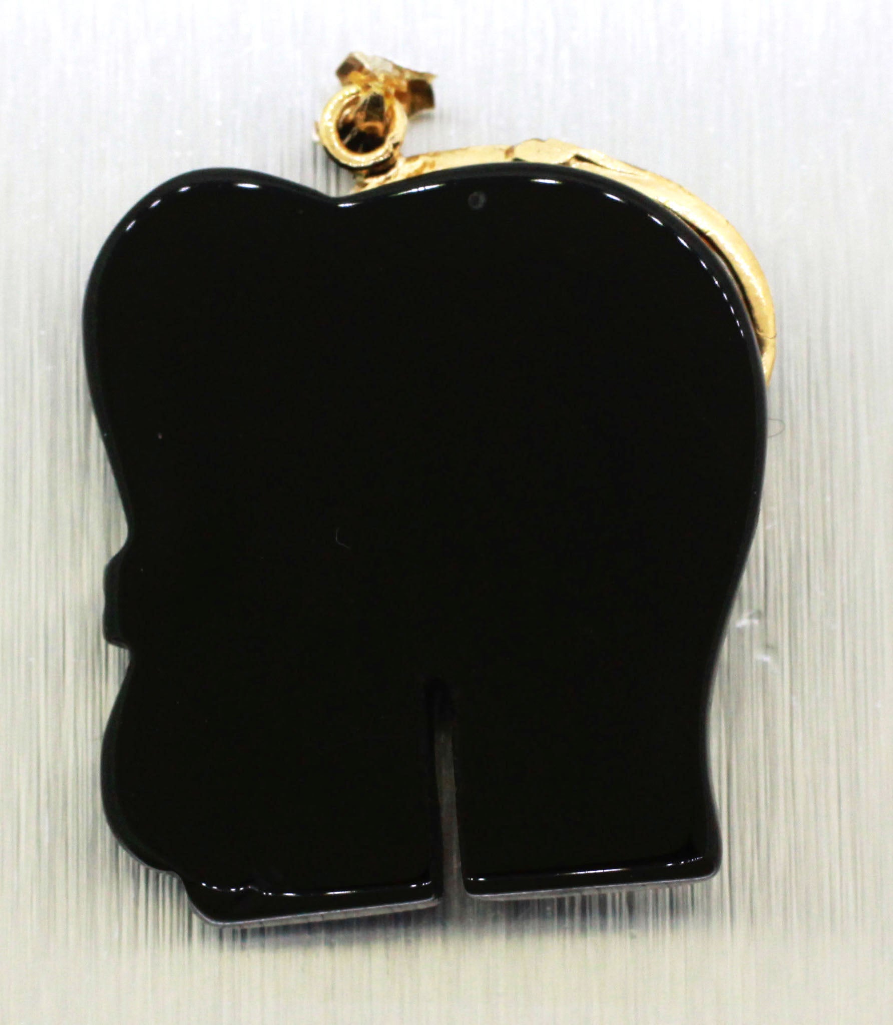 Vintage Carved Black Onyx Elephant Pendant Charm - 14k Solid Yellow Gold