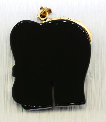 Vintage Estate 14k Solid Yellow Gold Carved Onyx Elephant Pendant