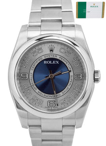 2014 Rolex Oyster Perpetual 116000 36mm Blue Silver Concentric Stainless Watch
