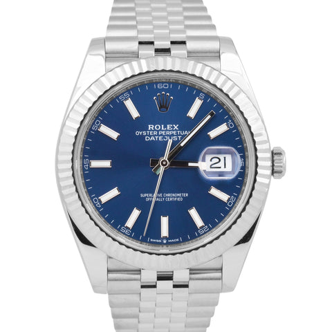 Rolex DateJust 41 Blue Stainless Steel 18K White Gold JUBILEE 41mm Watch 126334