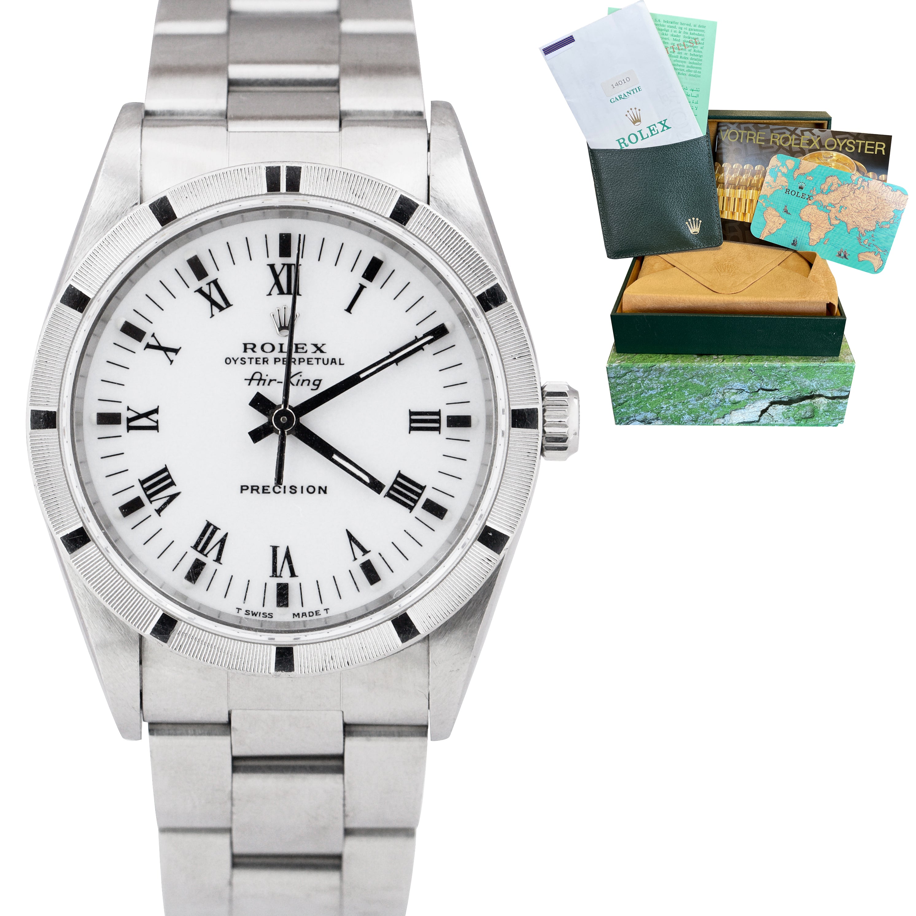 Rolex Air-King Perpetual White 34mm Oyster Stainless Watch 14010 BOX PAPERS