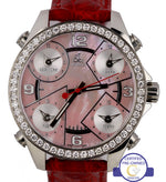 Jacob & Co. Five Time Zones Diamond Pink Mother of Pearl Stainless Steel Watch