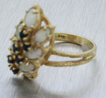 Vintage 14k Solid Yellow Gold 2ctw Opal and Sapphire Cocktail Ring