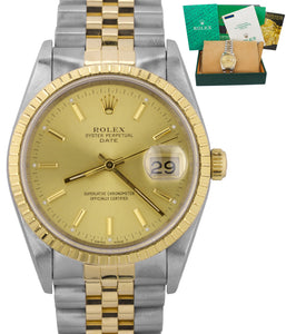 MINT Rolex Date 15223 34mm Champagne 18K Two Tone Gold Jubilee Watch DateJust