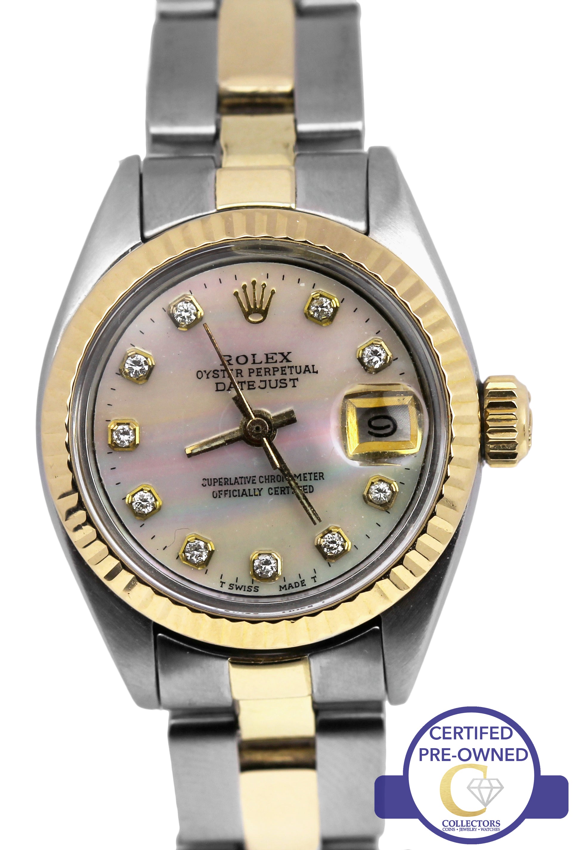 Ladies Rolex DateJust 6917 White MOP Diamond 26mm Two-Tone Oyster Watch