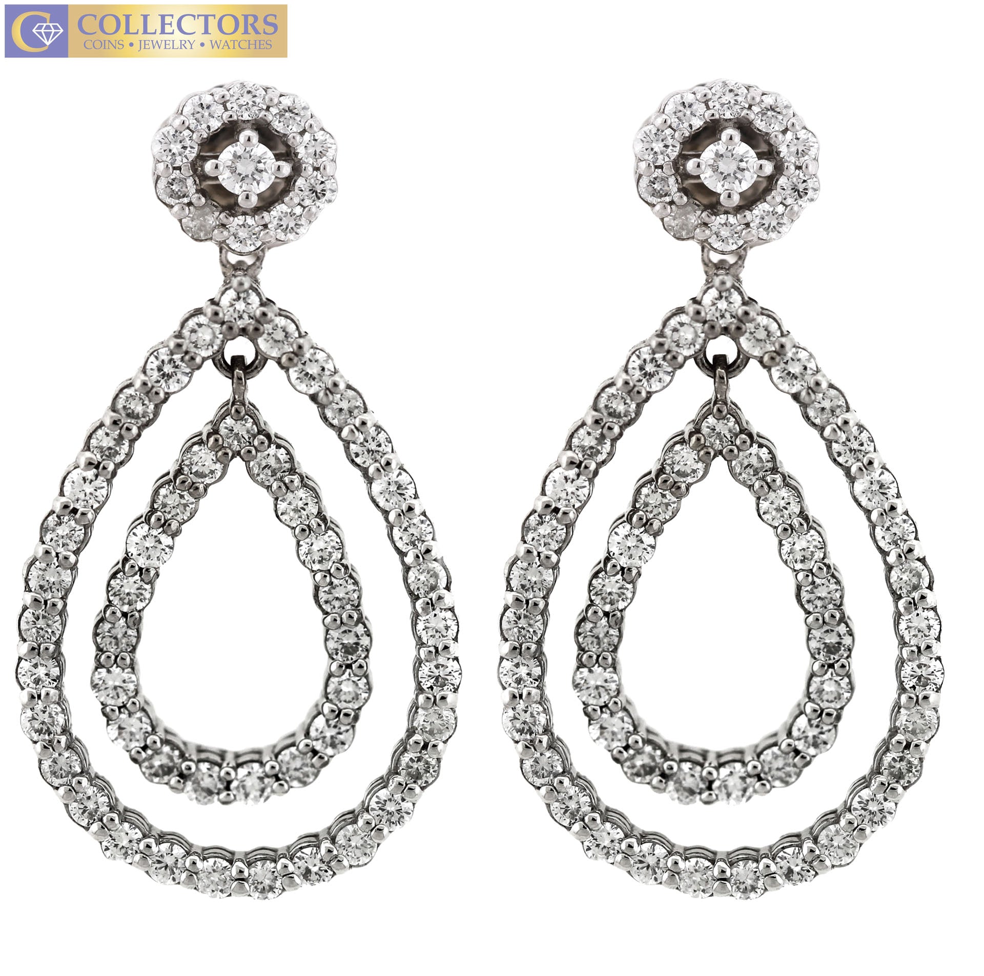 Lovely Ladies 14K White Gold 1.40ctw Diamond Pear Shape Drop Dangle Earrings