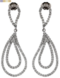 Ladies Estate 14K White Gold 1.98ctw Diamond Pear Tear Drop Dangling Earrings