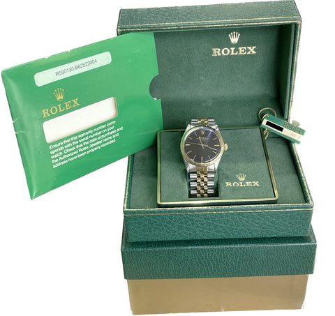 1972 Rolex Oyster Perpetual Air-King Black 34mm Jubilee 18K Gold Watch 5501 BOX
