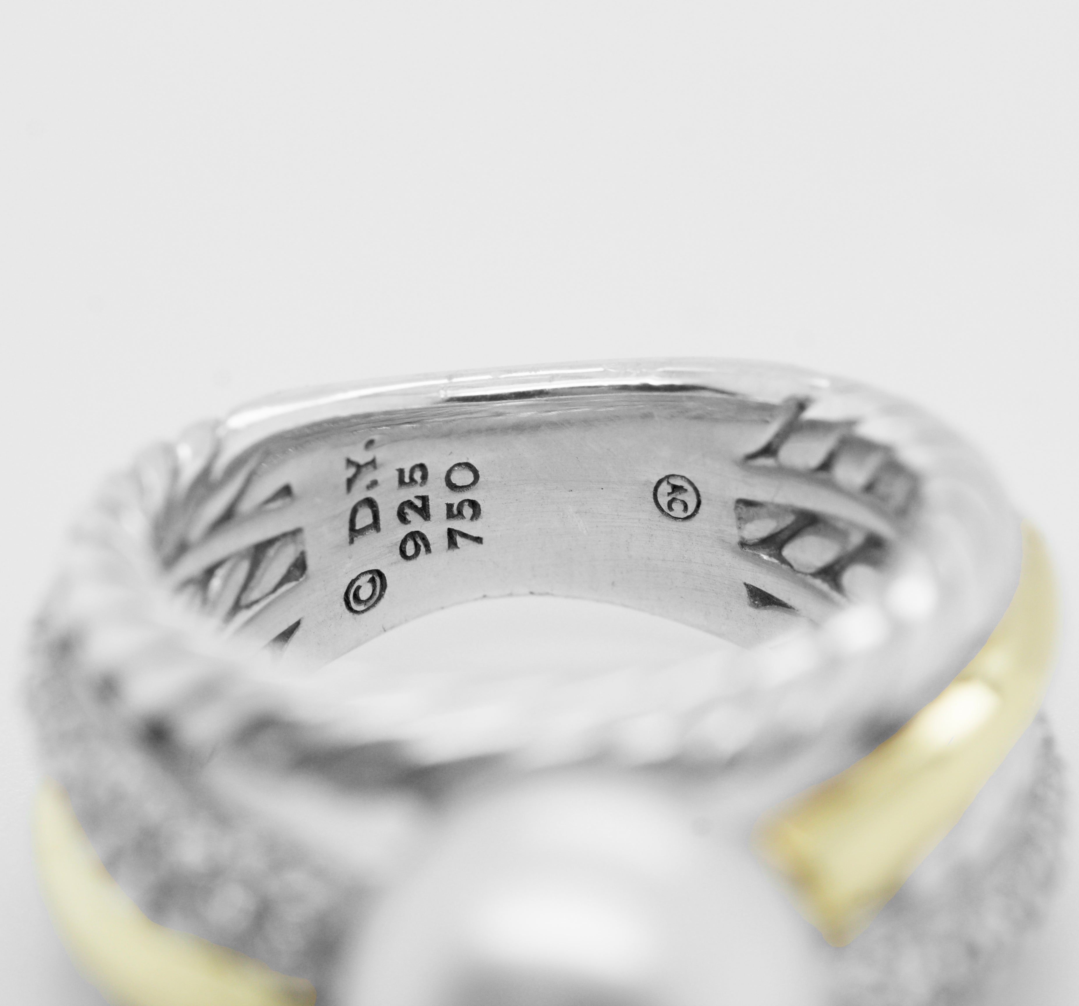 David Yurman Sterling Silver 13.3g 18k Yellow Gold  0.44ct Diamond Pearl Ring