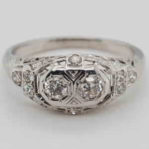 Women's Art Deco 3.1g 14k White Gold  0.28ct Diamond Vintage Cocktail Ring