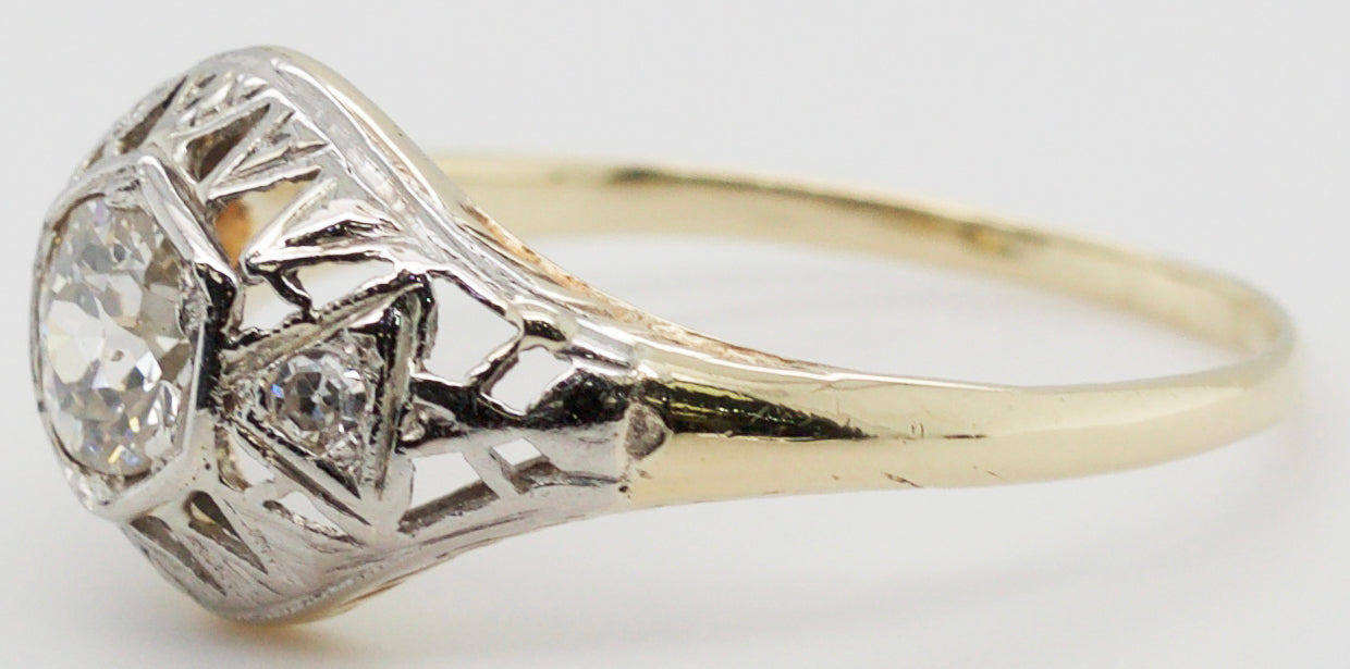 Ladies Art Deco 1.9 Gram 14K Yellow White Gold .25 carat Vintage Engagement ring