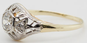 Ladies Art Deco 1.9 Gram 14K Yellow White Gold .25 carat Vintage Engagement ring