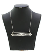1930's Antique Art Deco 14k White Gold 18" 0.45ctw Diamond Filigree Bar Necklace