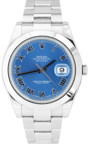2015 Rolex DateJust II Blue Smooth Stainless Steel 41mm Oyster Watch 116300