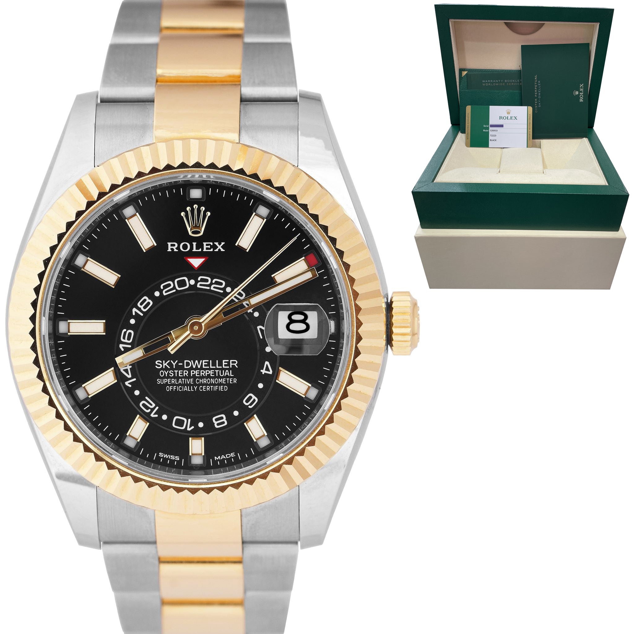 2020 MINT Rolex Sky-Dweller 18K Two-Tone Gold BLACK DIAL 42mm Watch 326933 B+P
