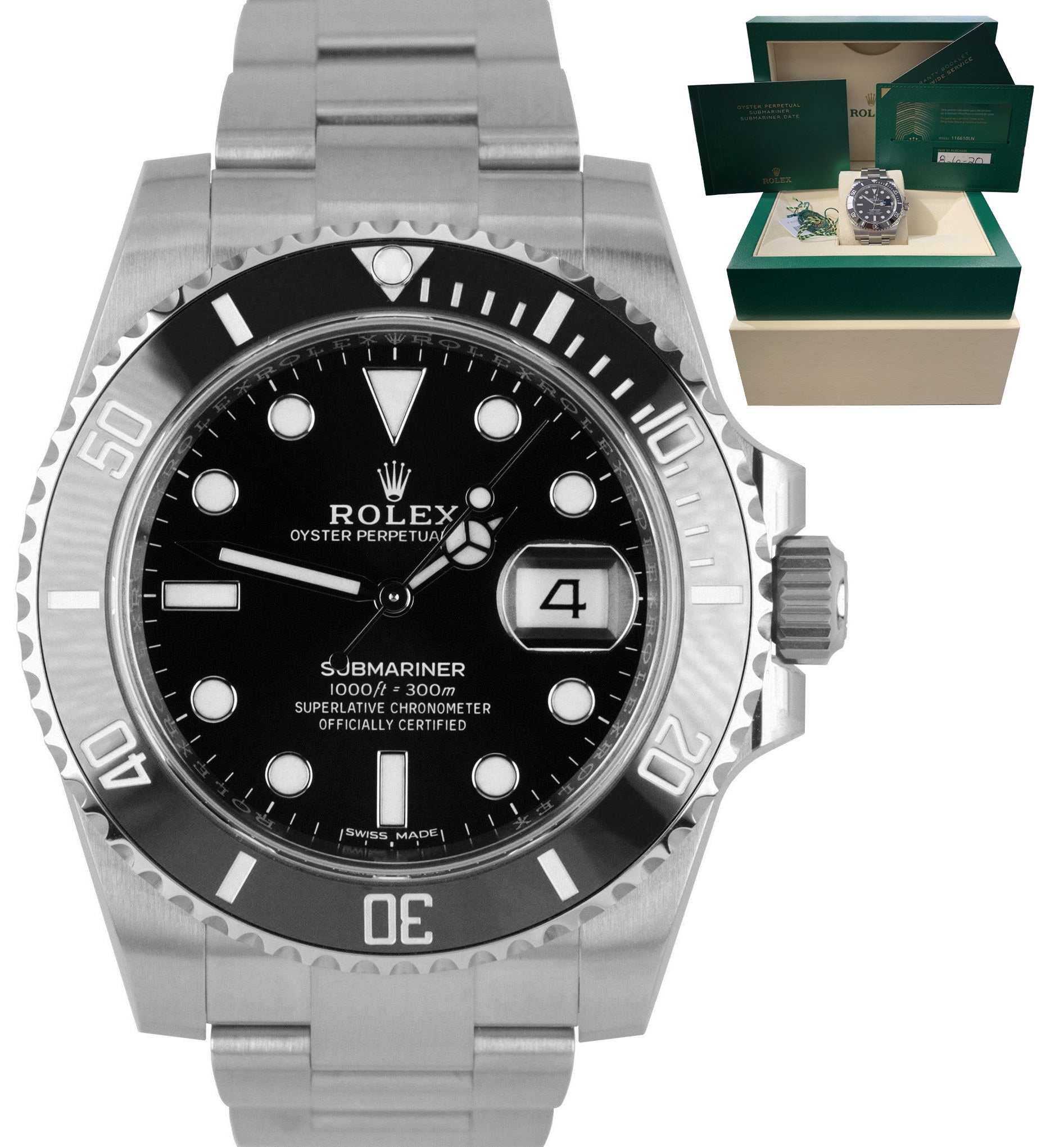 NEW AUG 2020 NEW CARD Rolex Submariner Date 116610LN Steel Black Ceramic Watch