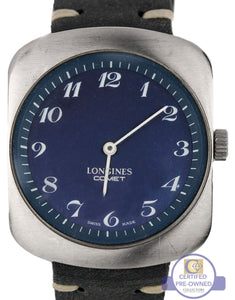 Men's Vintage Longines Comet Swiss 34mm Blue Dial Stainless Steel Watch
