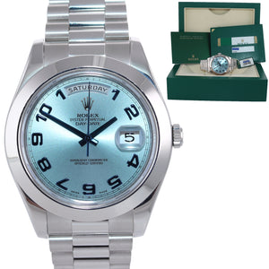 2015 PAPERS Rolex Day-Date 41mm Glacier Blue Platinum President 218206 Watch Box
