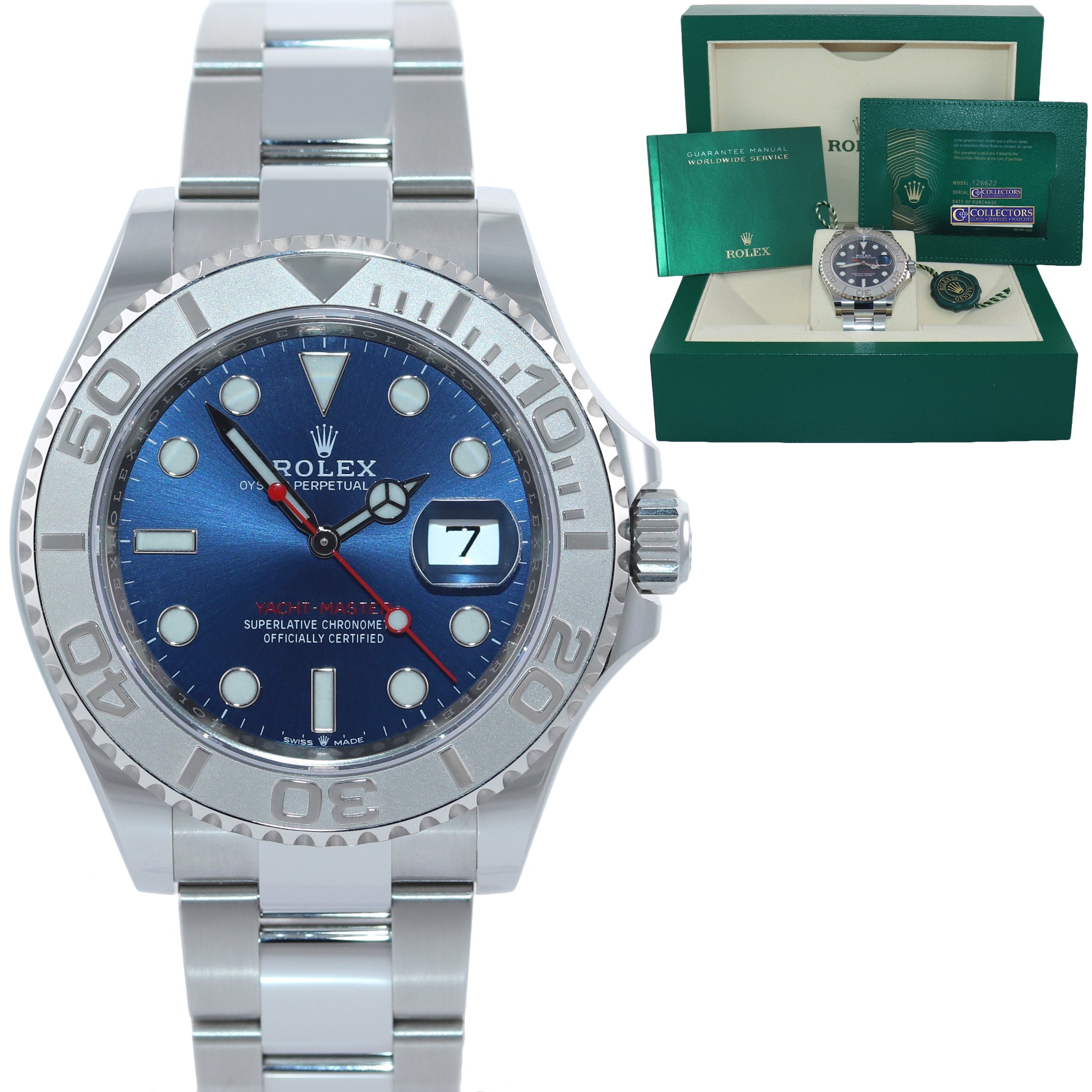 2021 NEW PAPERS Rolex Yacht-Master 126622 Steel Platinum 40mm Blue Watch Box