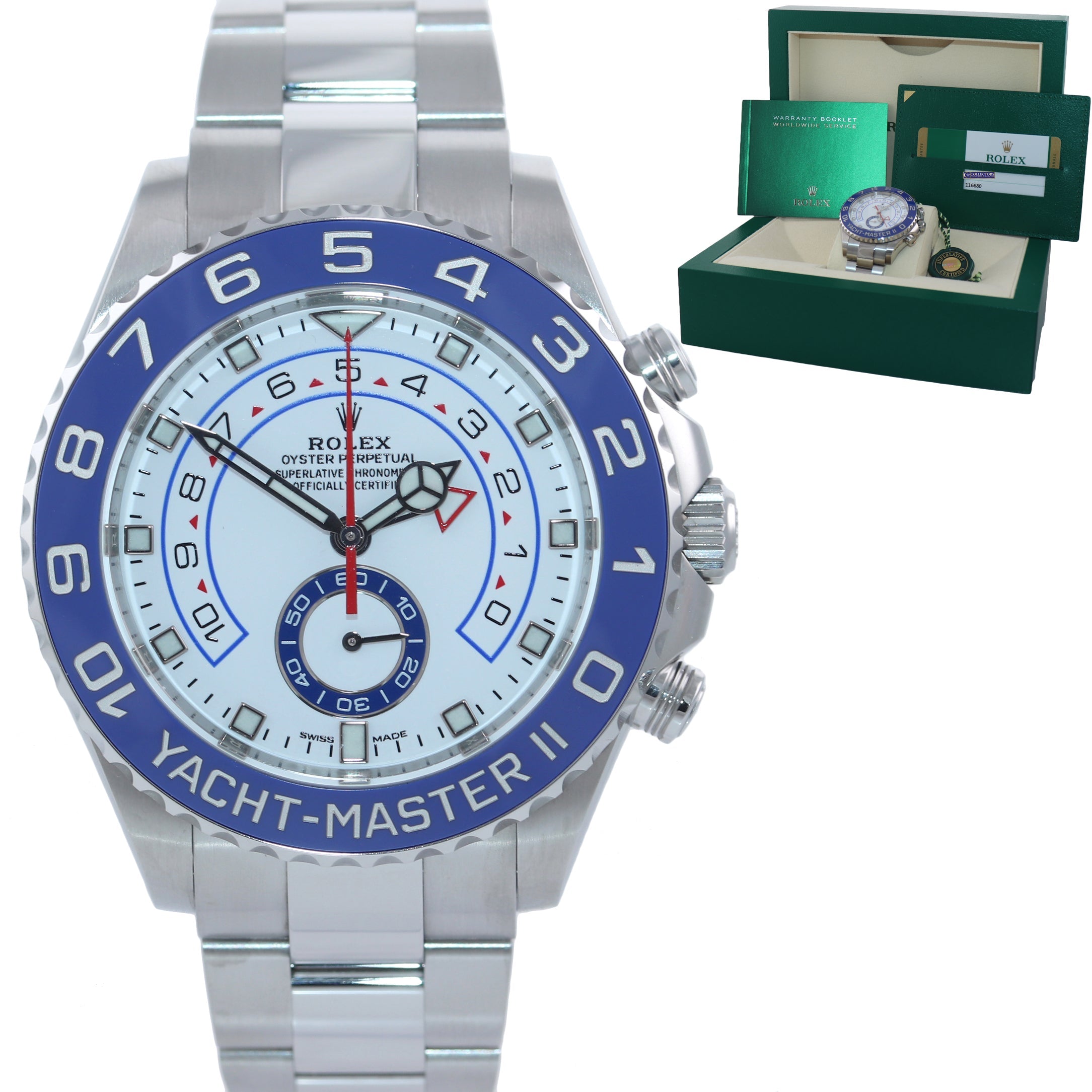 2019 PAPERS Rolex Yacht-Master 2 NEW HANDS Steel Blue 116680 Watch Box