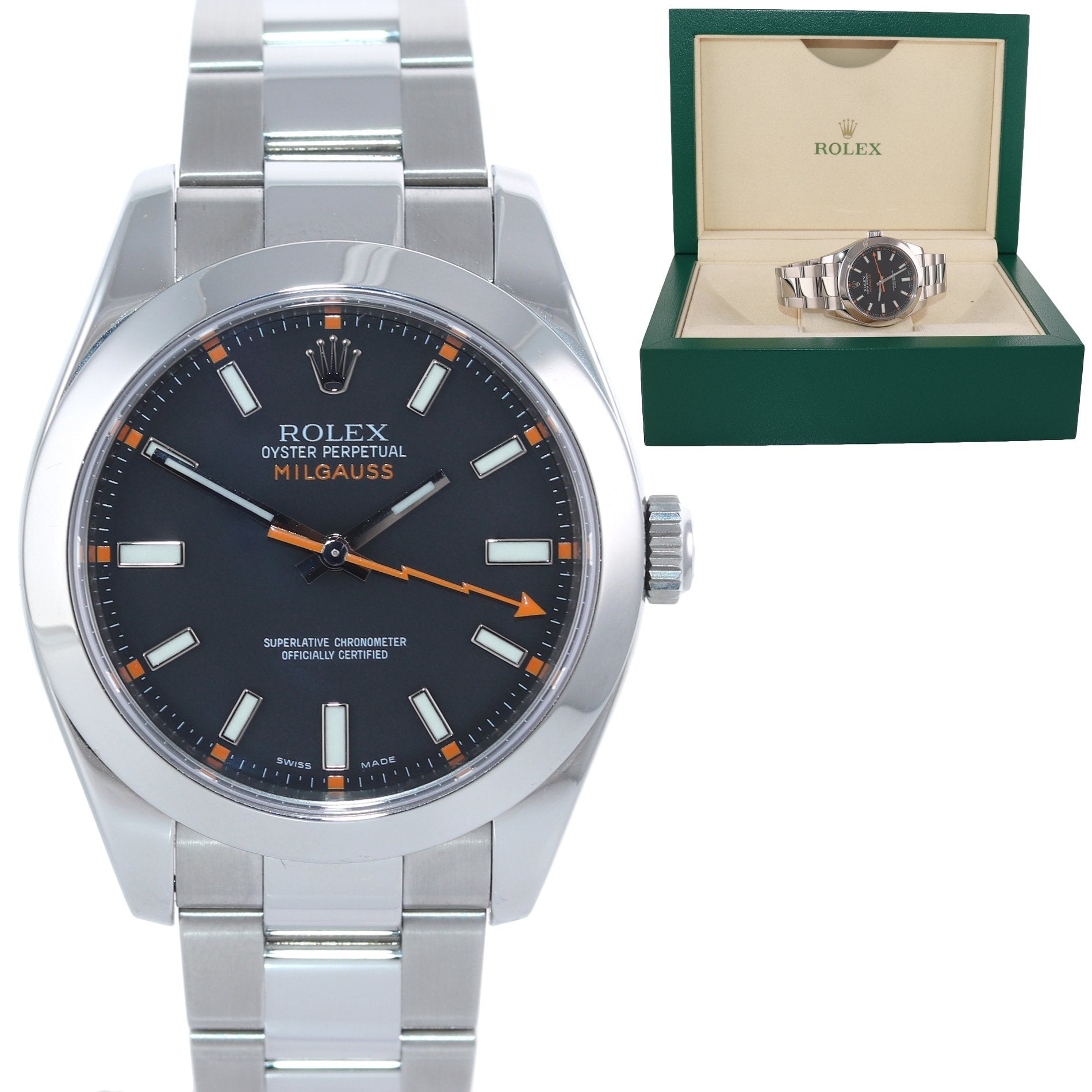 Rolex Milgauss 116400 Steel Black Dial 40mm Oyster Watch Box