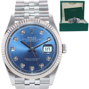 Rolex DateJust Blue Diamond 126234 Steel White Gold Jubilee Watch Box