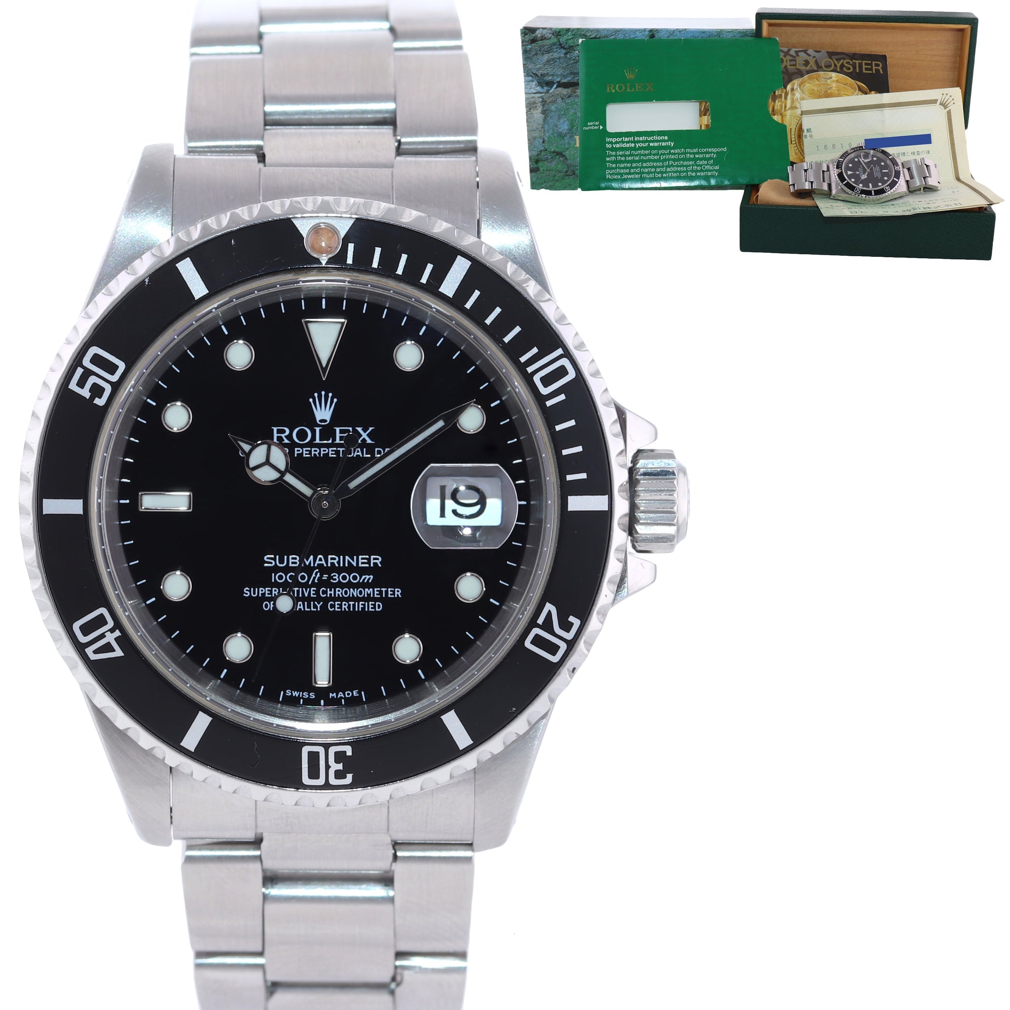 PAPERS Rolex 16610 Rolex Black Submariner Steel 40mm Oyster Watch Box