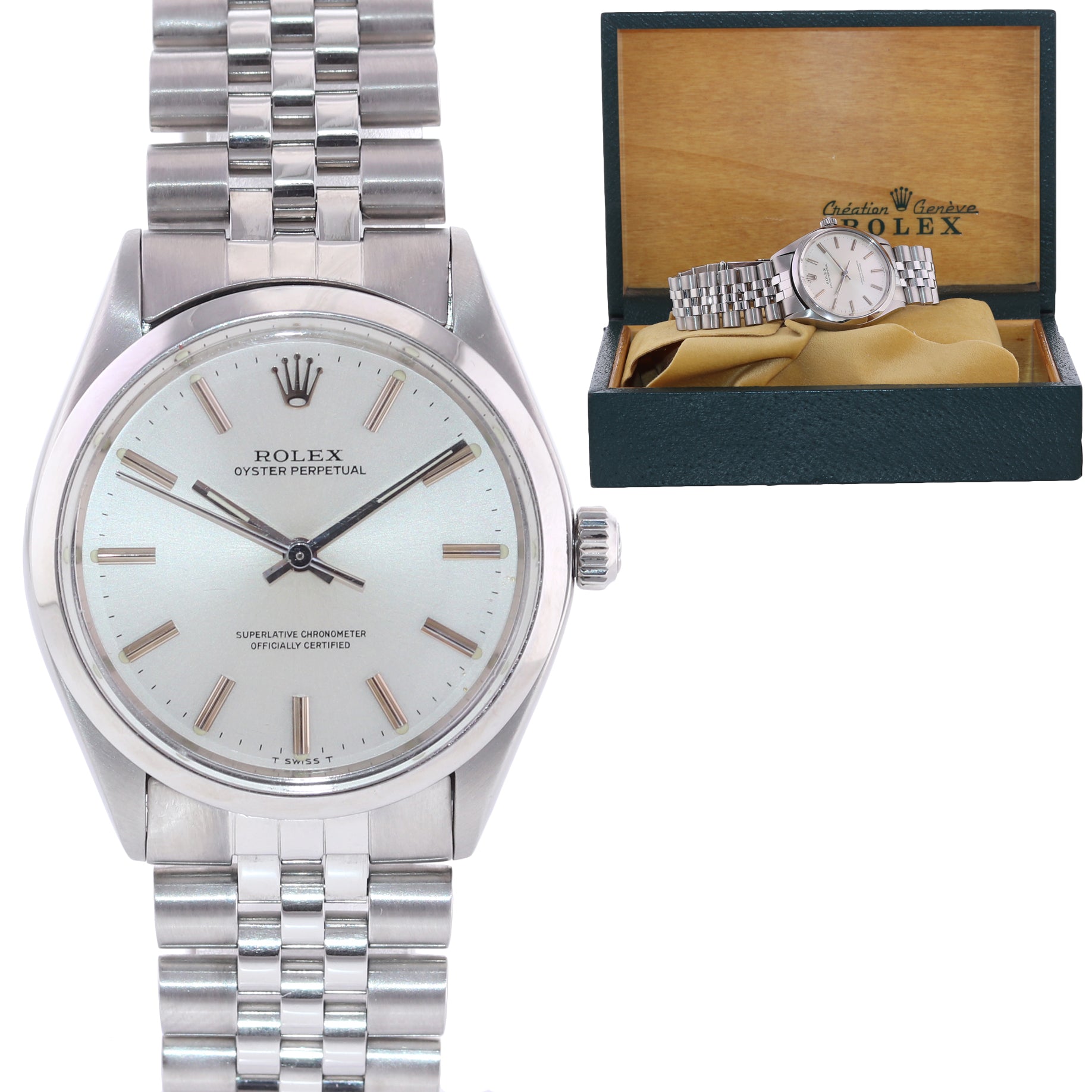 Vintage Rolex Oyster Perpetual Silver 34mm 1002 Stainless Steel Jubilee Watch