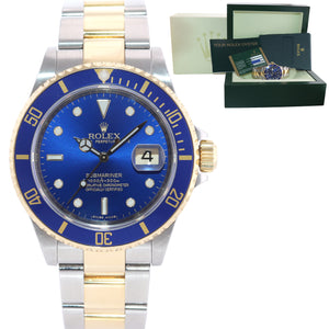 2008 Papers Rehaut Rolex Submariner 16613 Gold Steel Blue Watch Box Gold Buckle