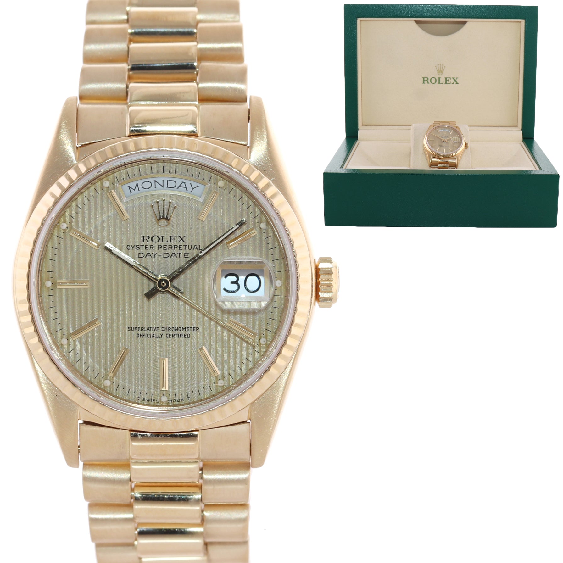 Rolex President Day Date Champagne Tapestry 18038 Quick Yellow Gold Watch Box