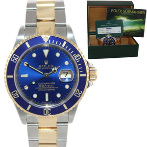 2014 RSC PAPERS Rolex Submariner 16613 Two Tone Steel 18k Gold Blue Watch Box