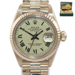 Ladies Rolex DateJust President 26mm Champagne Roman 6917 18k Yellow Watch Box