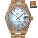 DIAMOND BEZEL Rolex President 6827 Midsize 31mm 18k Gold MOP Diamond Watch Box