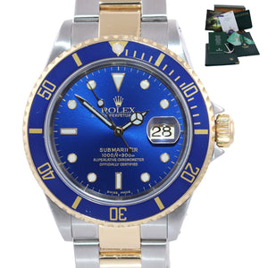 2004 PAPERS Rolex Submariner 16613 Two Tone 18k Gold Blue Dial 40mm Watch Box