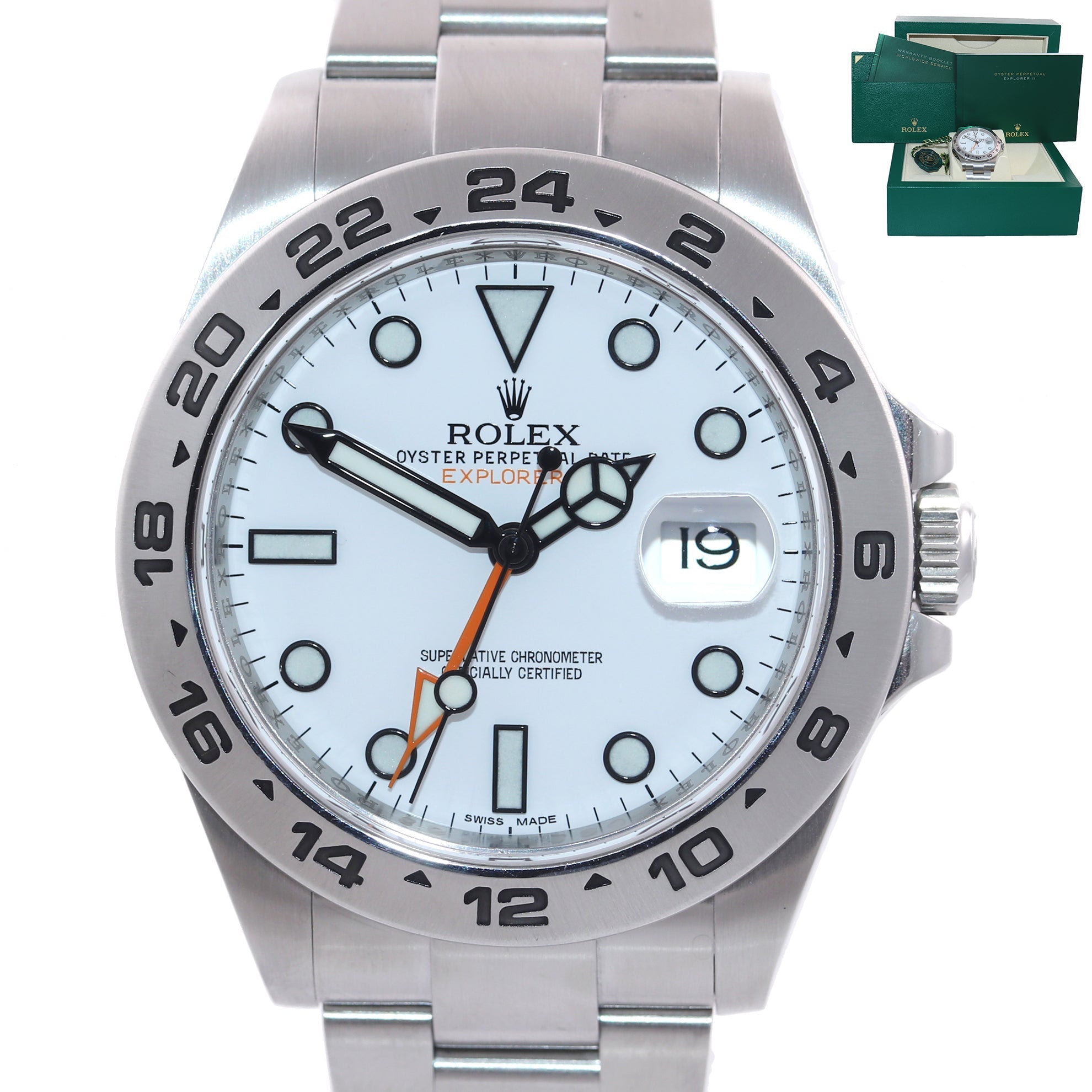 Rolex Explorer II 42mm Polar 216570 White Steel Oyster GMT Watch Box