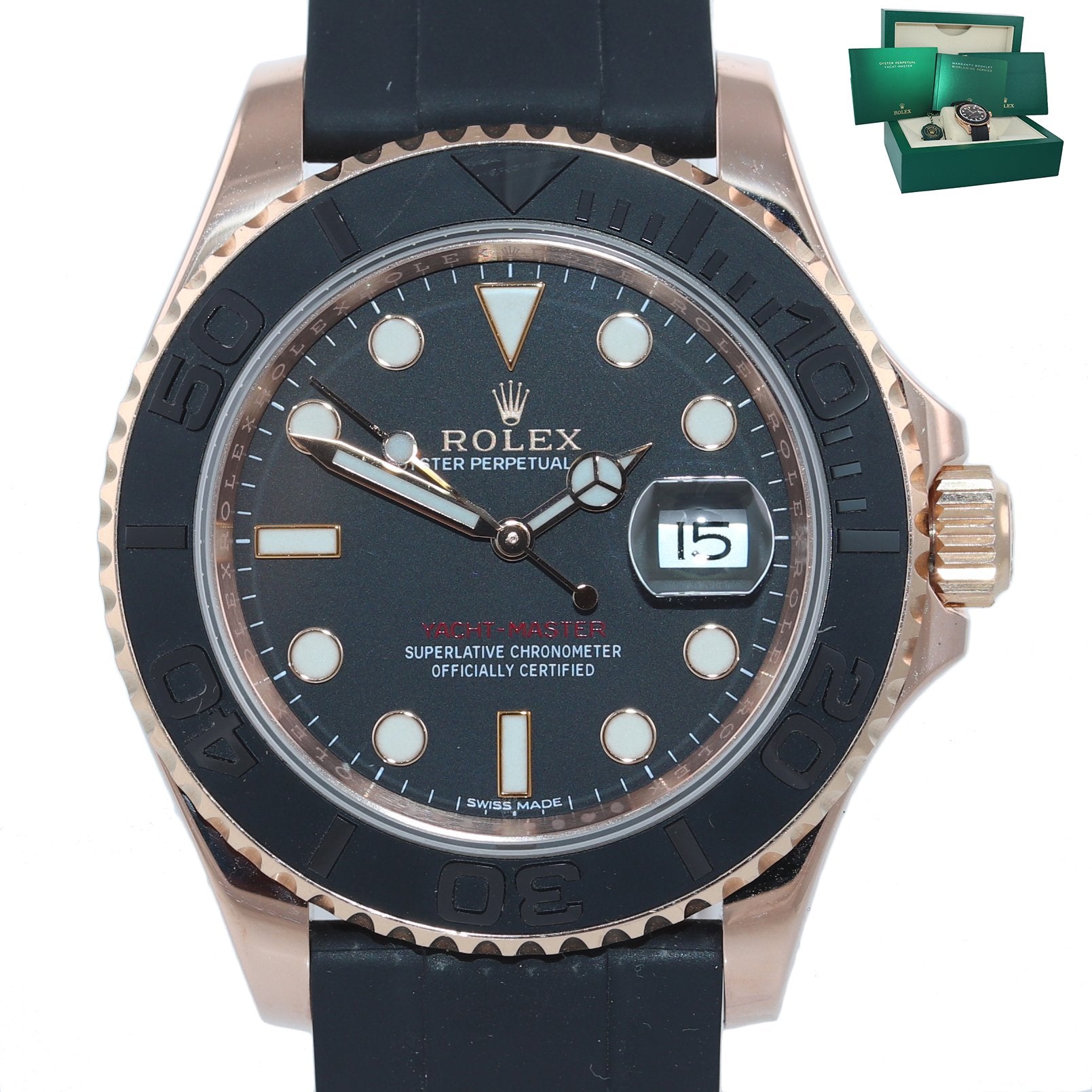 2019 Rolex Yacht-Master 116655 18k Everose 40mm Black Oysterflex Watch Box