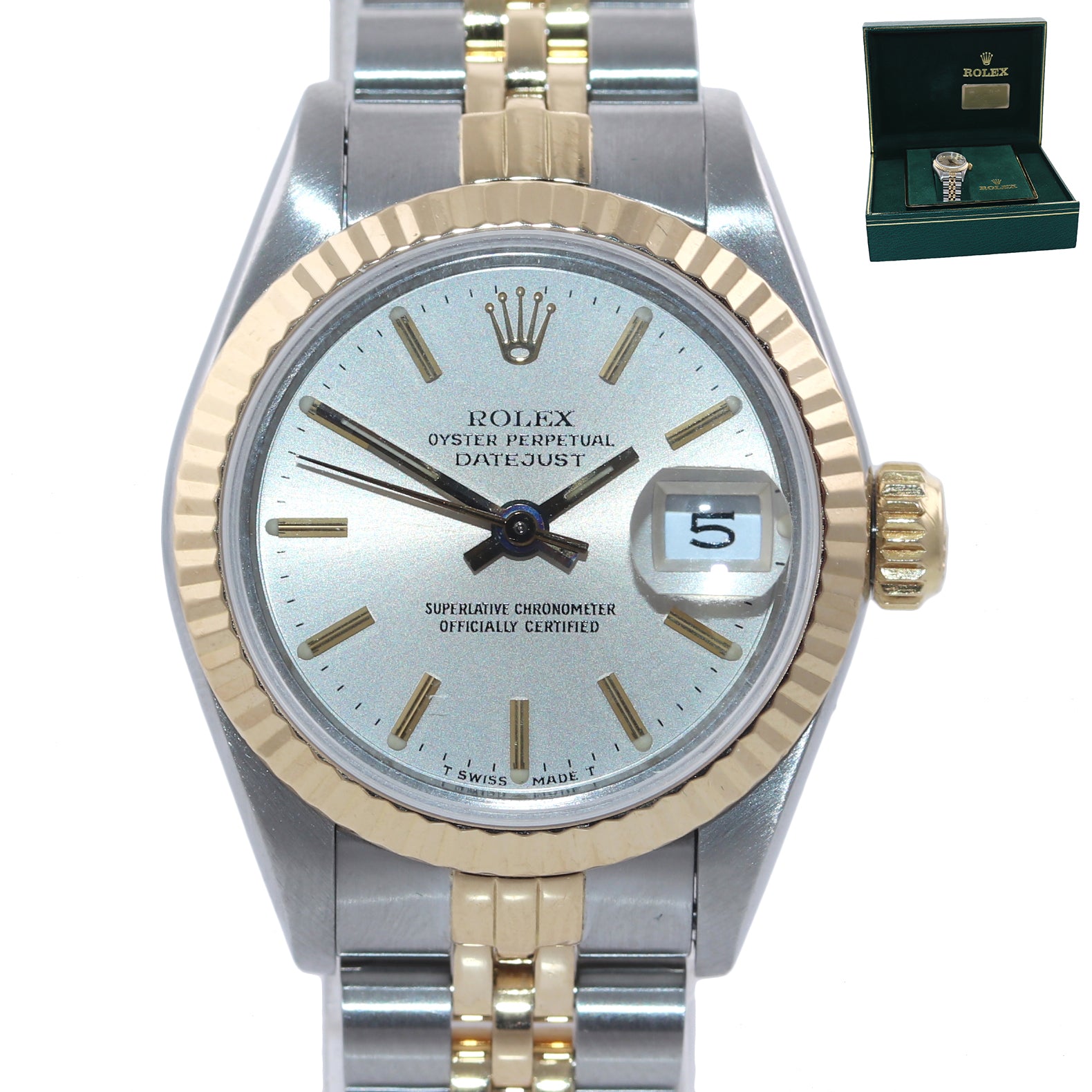Ladies Rolex 26mm 69173 Two Tone Yellow Gold Steel Champagne Dial Quickset Watch