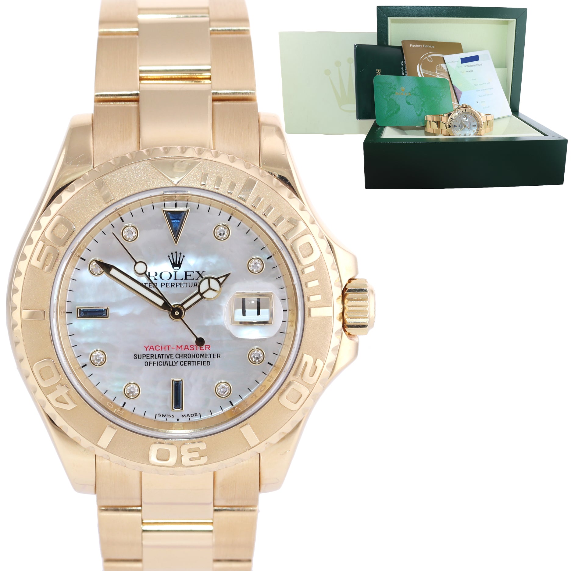 2007 PAPERS FACTORY Diamond MOP Rolex Yacht-Master Yellow Gold 16628 Watch