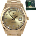 2015 Rolex Day-Date II 41mm Champagne Diamond President 218238 18K Gold Watch