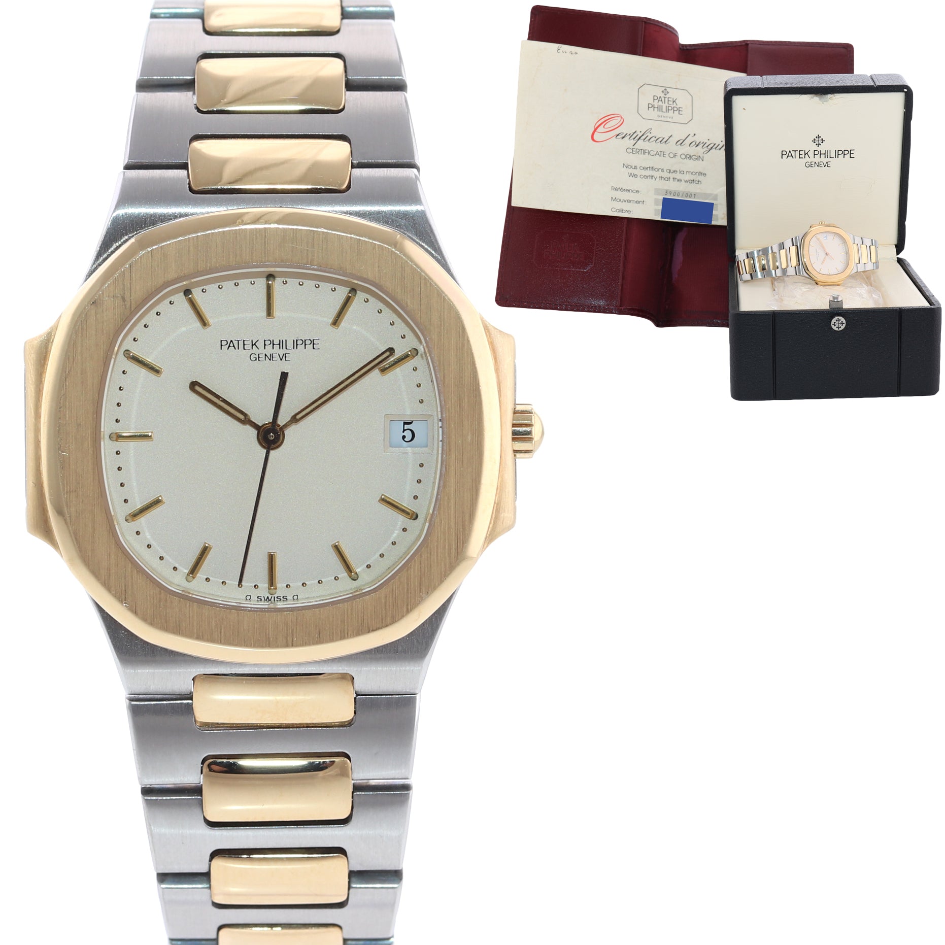 PAPERS  Patek Philippe Nautilus 3900 Yellow Gold Two Tone White Steel Watch