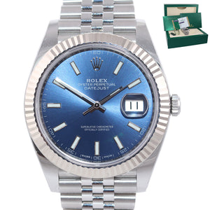2018 PAPERS Rolex DateJust 41 Blue Stick Super Jubilee Fluted 126334 Watch
