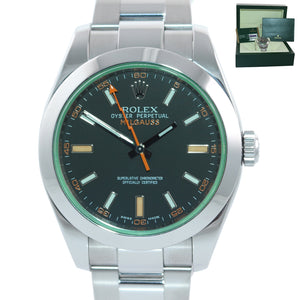 PAPERS Rolex Milgauss Green Anniversary 116400GV Stainless Steel Black Watch