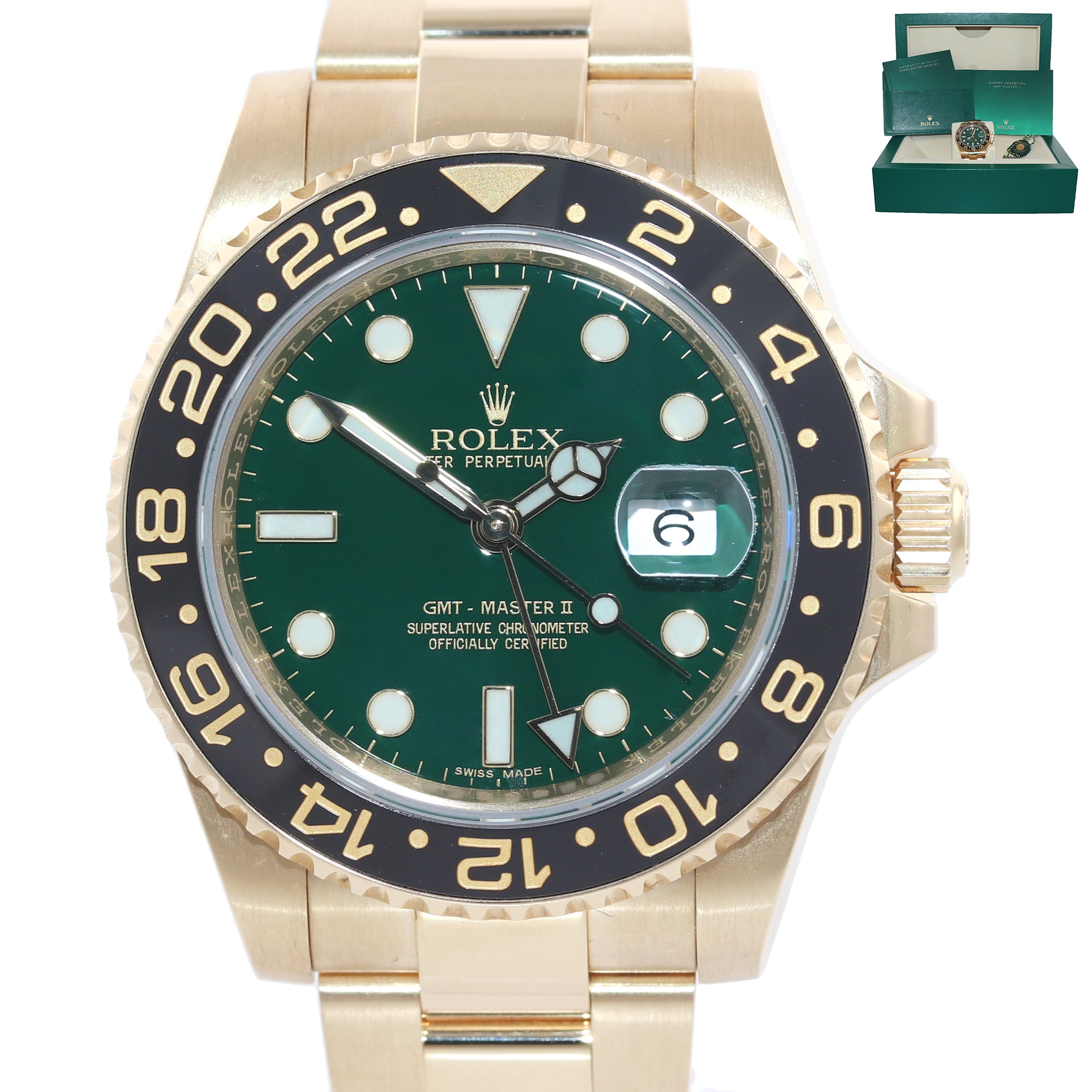 2017 Rolex GMT-Master 2 Ceramic Green Dial 116718 Yellow Gold Chromalight Watch