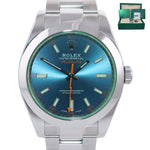 2018 PAPERS Rolex Milgauss Blue Dial Anniversary Green 116400GV Steel Watch