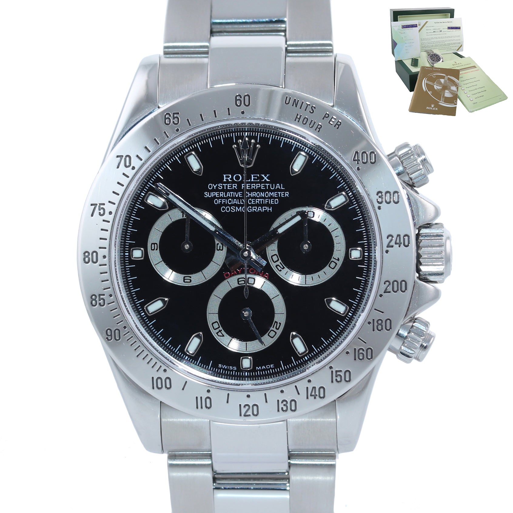 MINT 2005 PAPERS Rolex Daytona 116520 Black Steel Chrono 40mm Watch RSC Service