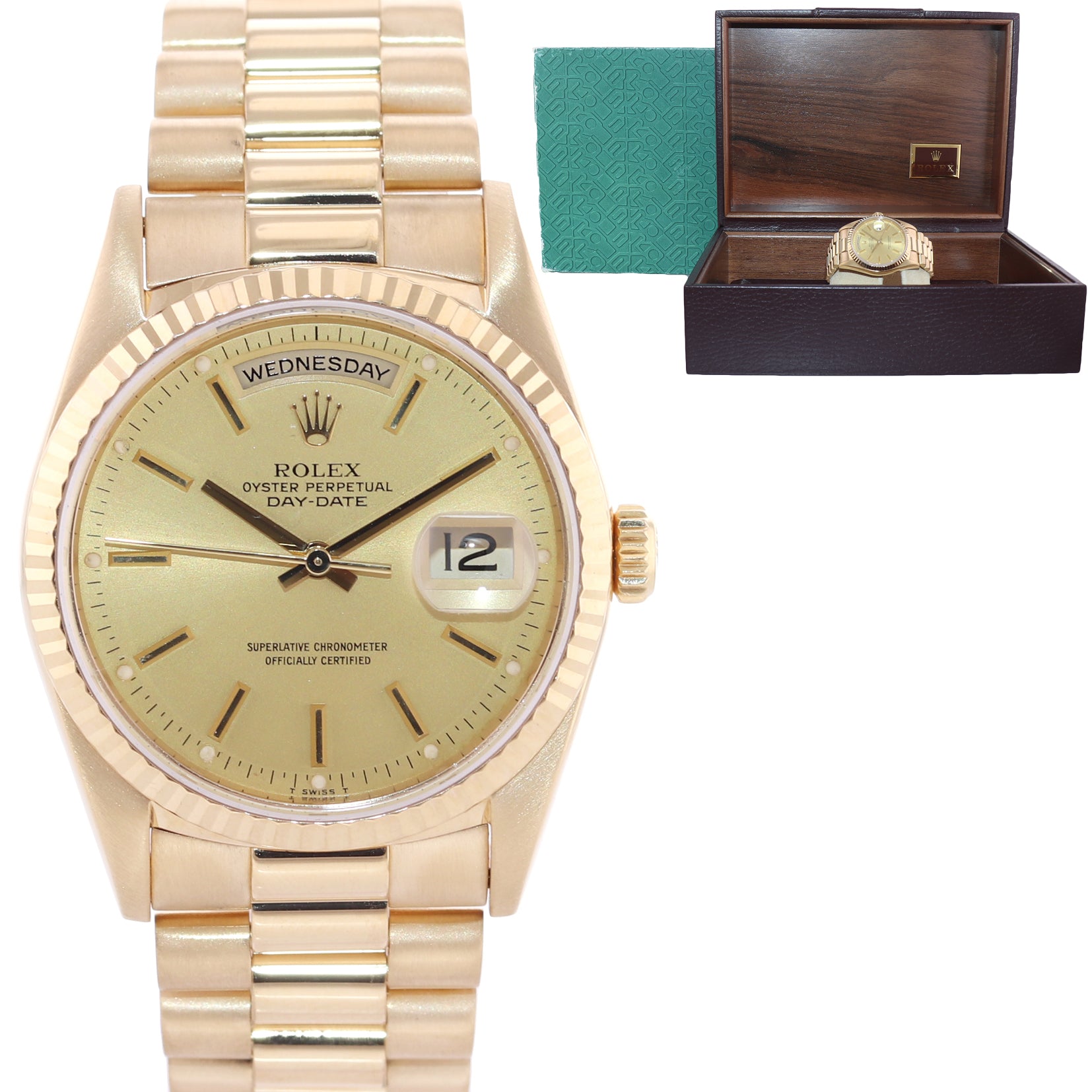 Copy of SERVICED Rolex President 36mm Champagne Double Quickset Yellow Gold Watc