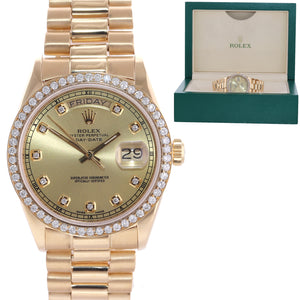 DIAMOND Rolex President Day Date Champagne 18038 Quick Yellow Gold Watch