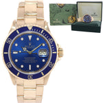 Rolex 16618 Submariner Yellow Gold Purple Blue Dial Oyster 40mm Watch Box