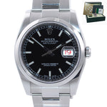 MINT 2014 PAPERS Rolex DateJust Black Stick 116200  36mm Oyster Steel Watch Box