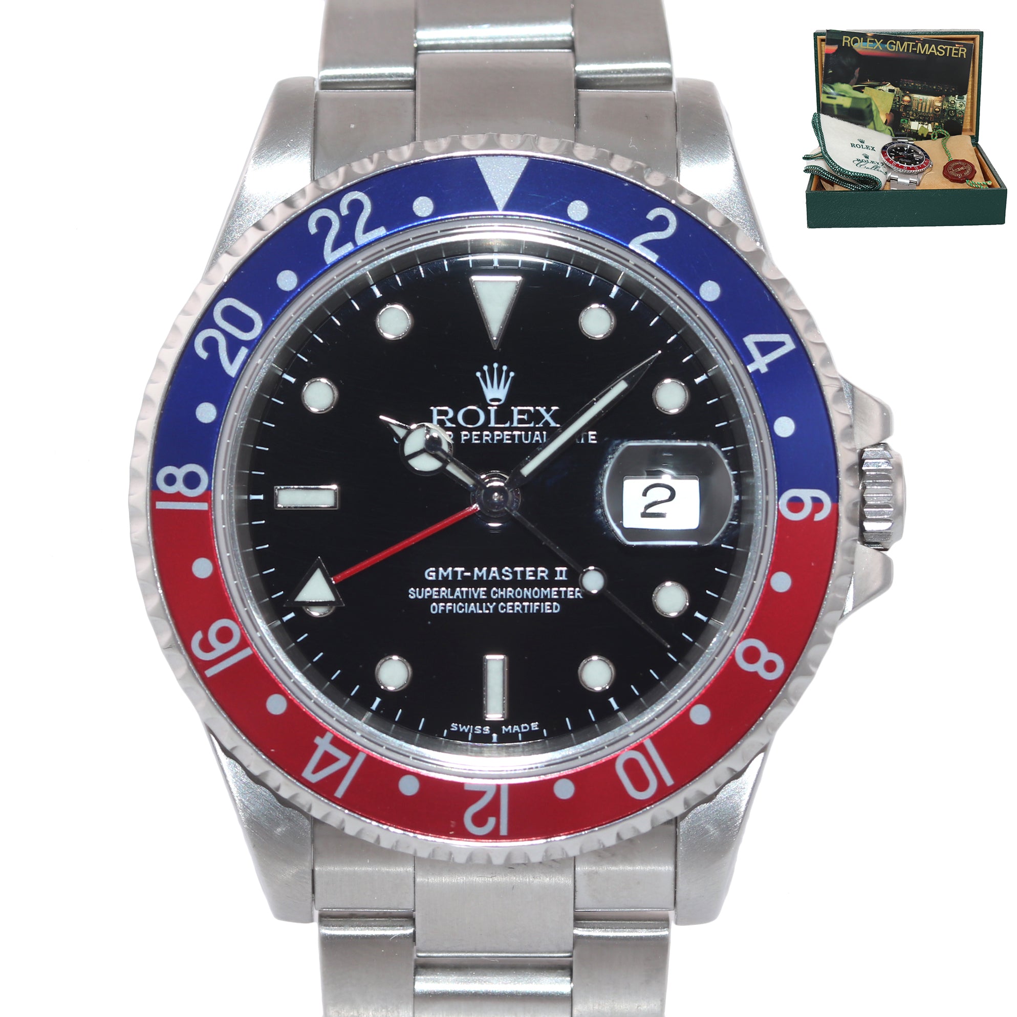 2002 MINT Rolex GMT-Master II Pepsi Steel Blue Red 16710 Watch Watch SEL Box